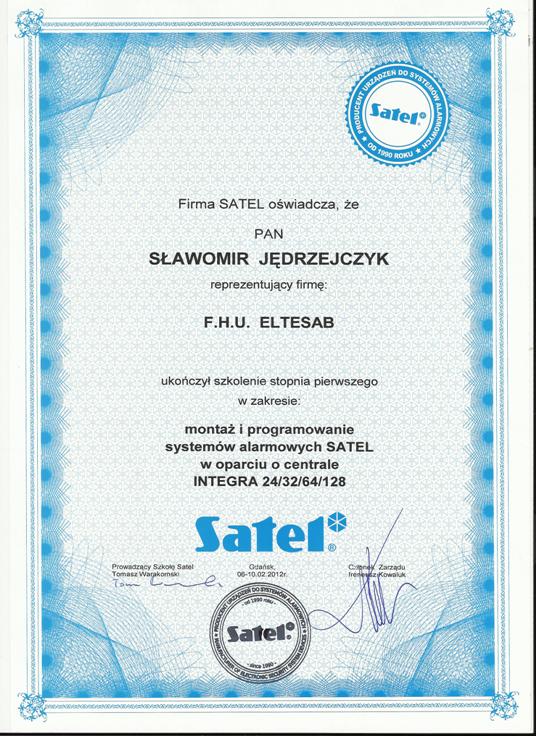 certyfikat Satel Częstochowa